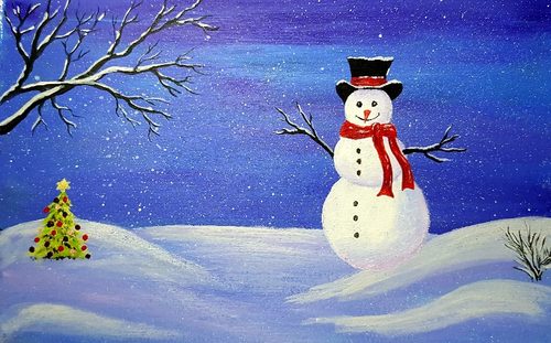 Lorna, snowman, acrylic.